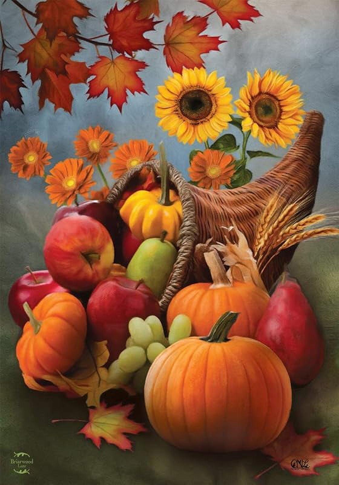 Bountiful Cornucopia Autumn Garden Flag Fruit Flowers 18" x 12.5" Briarwood Lane