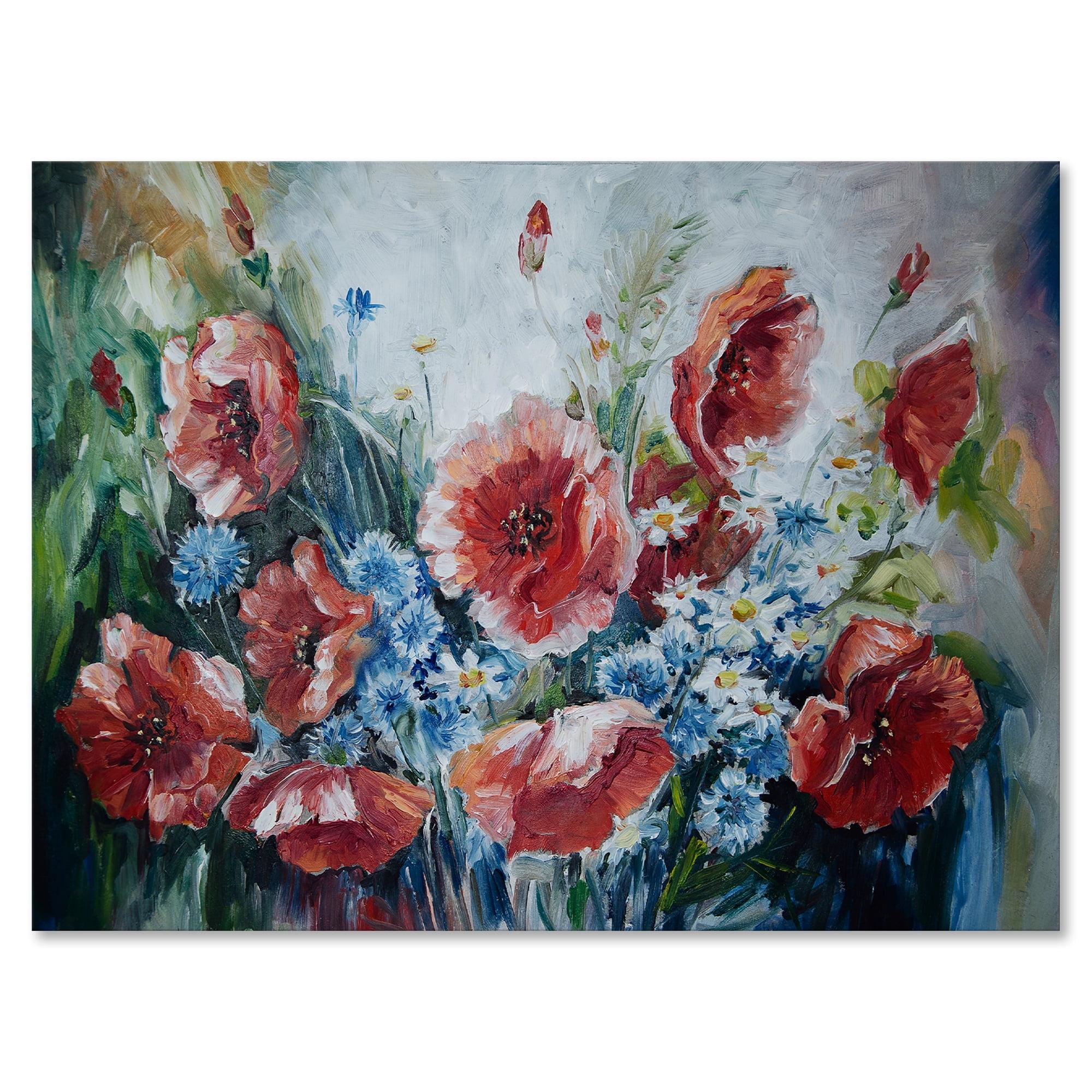 Bouquet of Poppies Retro Style 8 in x 12 in Painting Canvas Art Print, by Designart