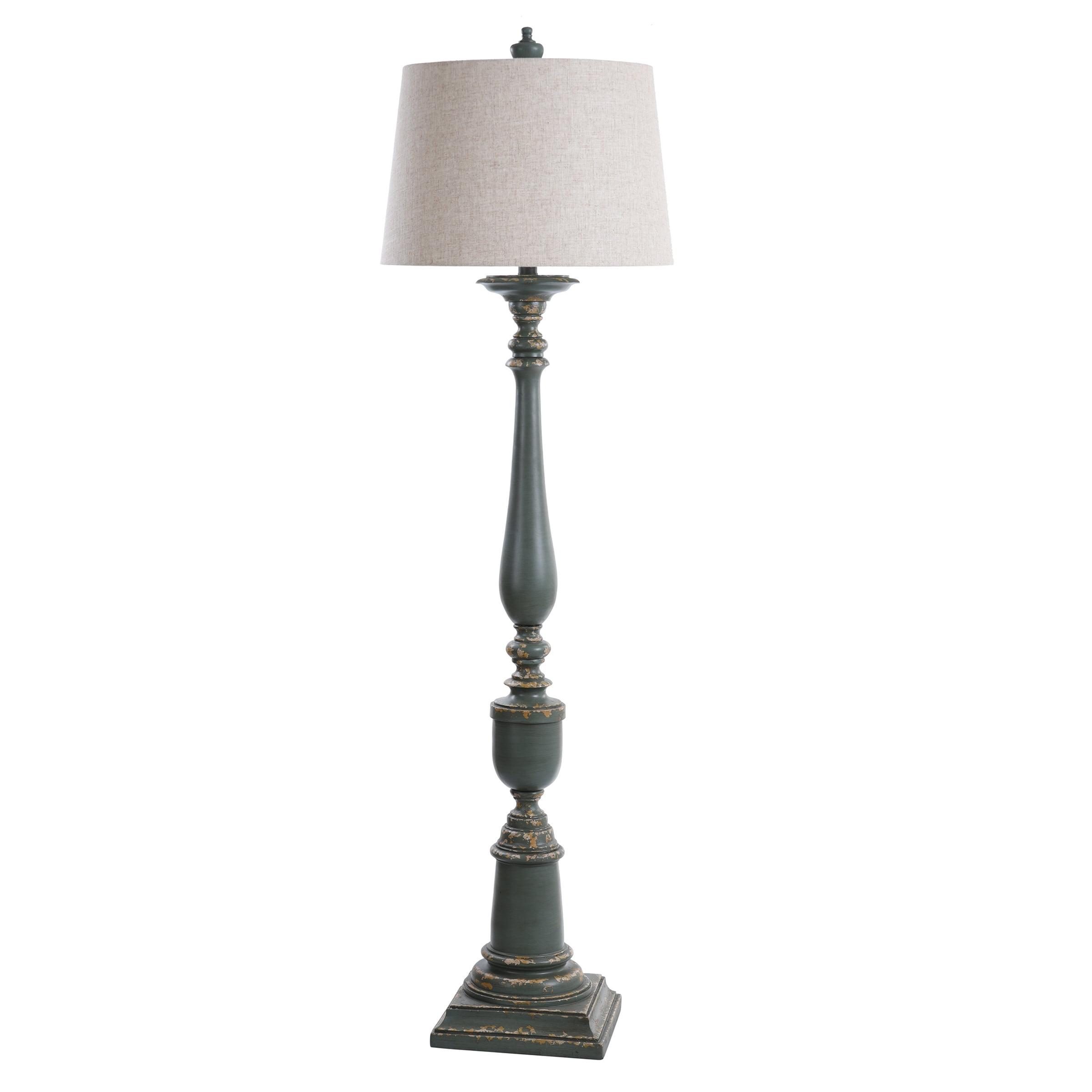 64" 3-way Distressed Floor Lamp with Heather Oatmeal Hardback Fabric Shade Blue - StyleCraft