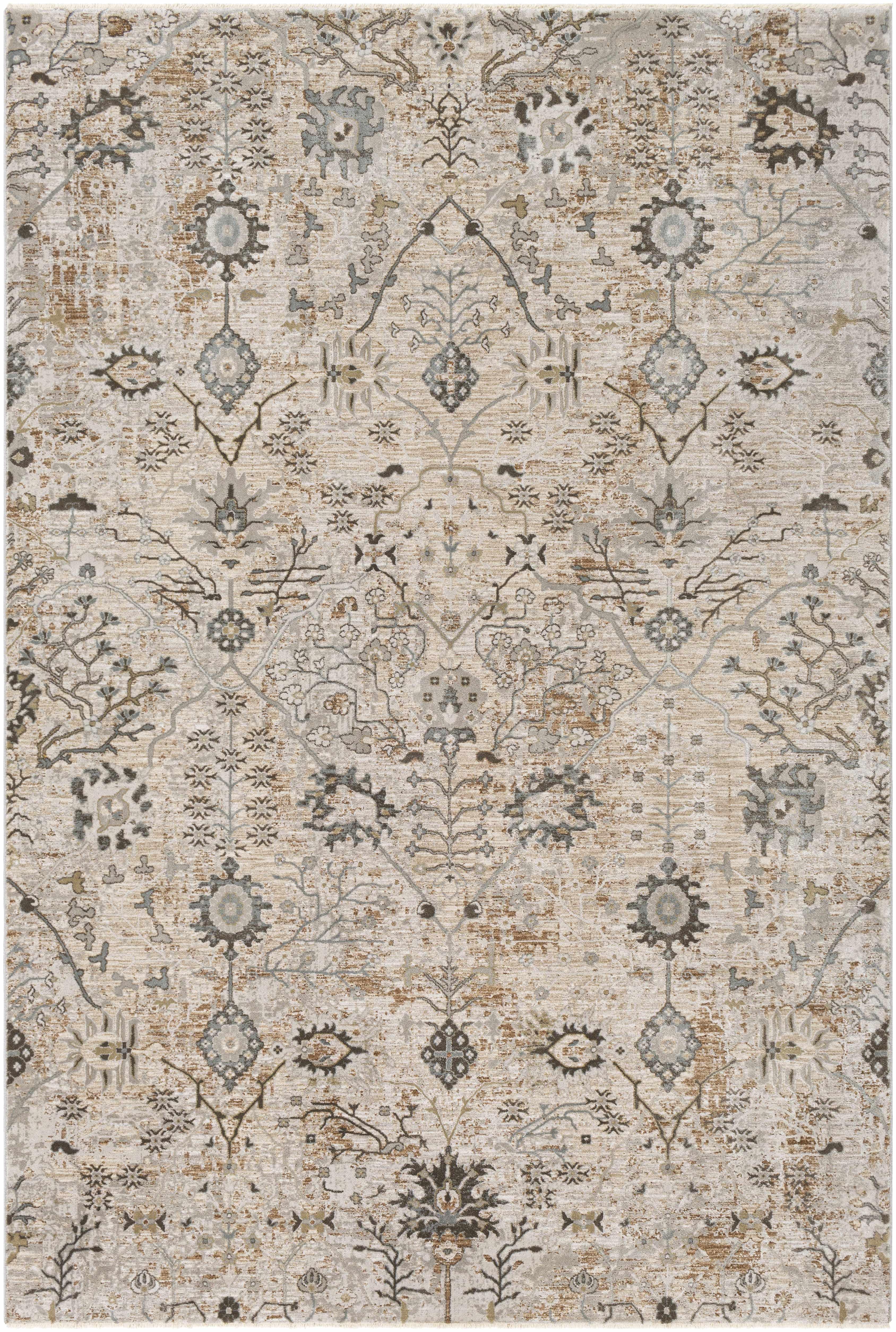 BoutiqueRugs Claydon Traditional Floral Area Rug - Taupe, Peach, Olive - 10' x 13'11"