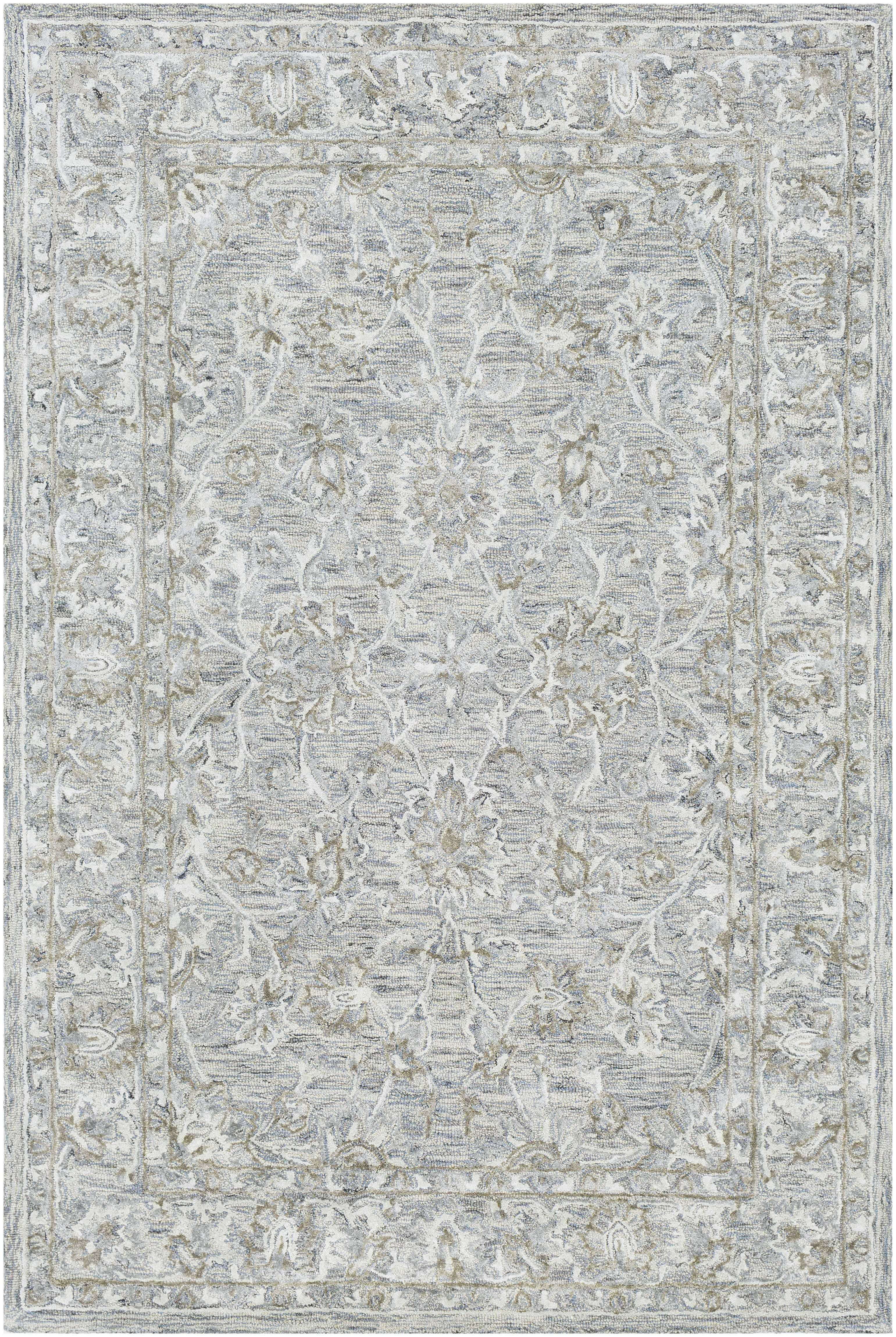 Denim and Taupe Handwoven Wool Blend Area Rug, 7' x 9'