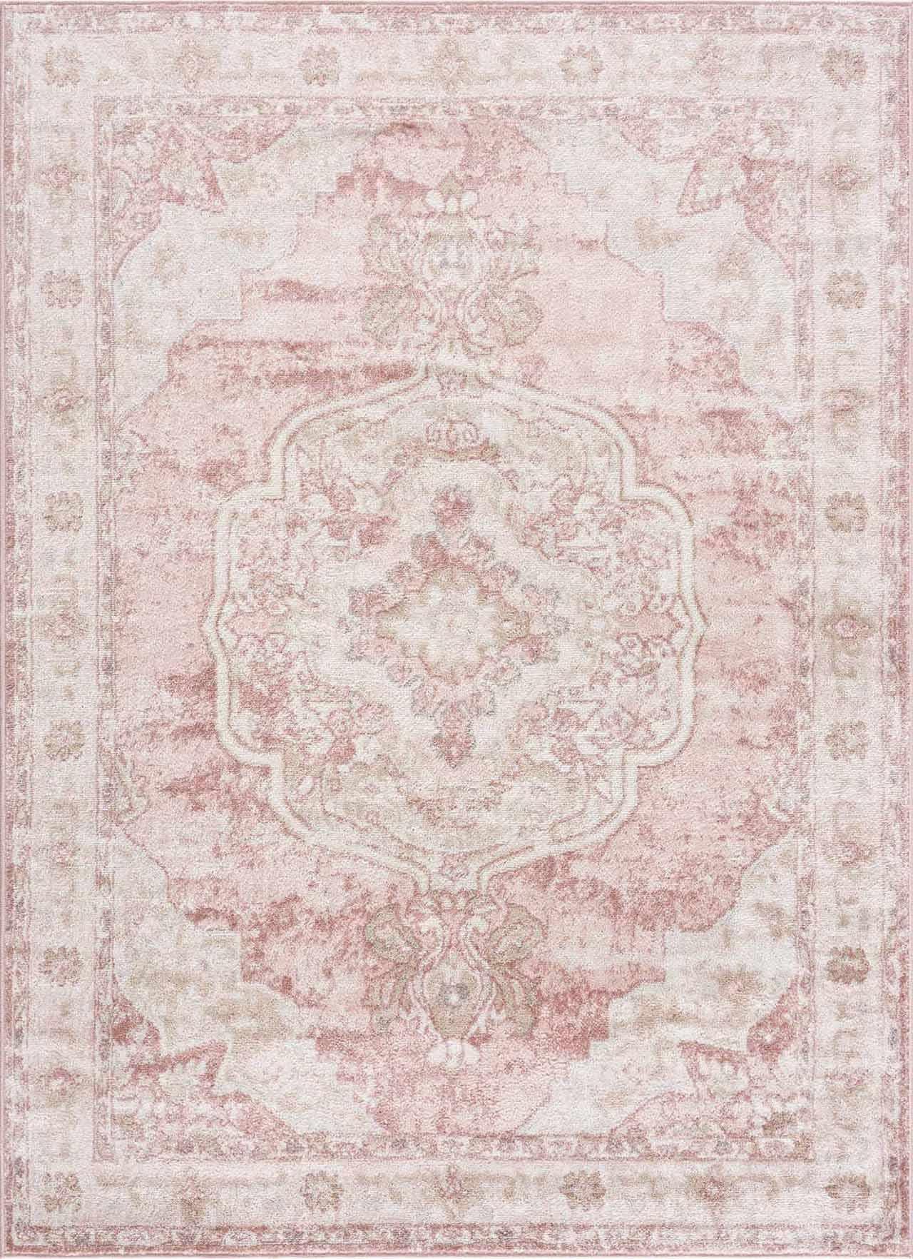 BoutiqueRugs Blush & Light Pink Collection Kandos Bohemian Oriental Medallion Area Rug - Traditional Floral Carpet for Living Room, Bedroom - Blush, Dusty Pink, Cream - 5'3" x 7' (5x7 Area Rug)