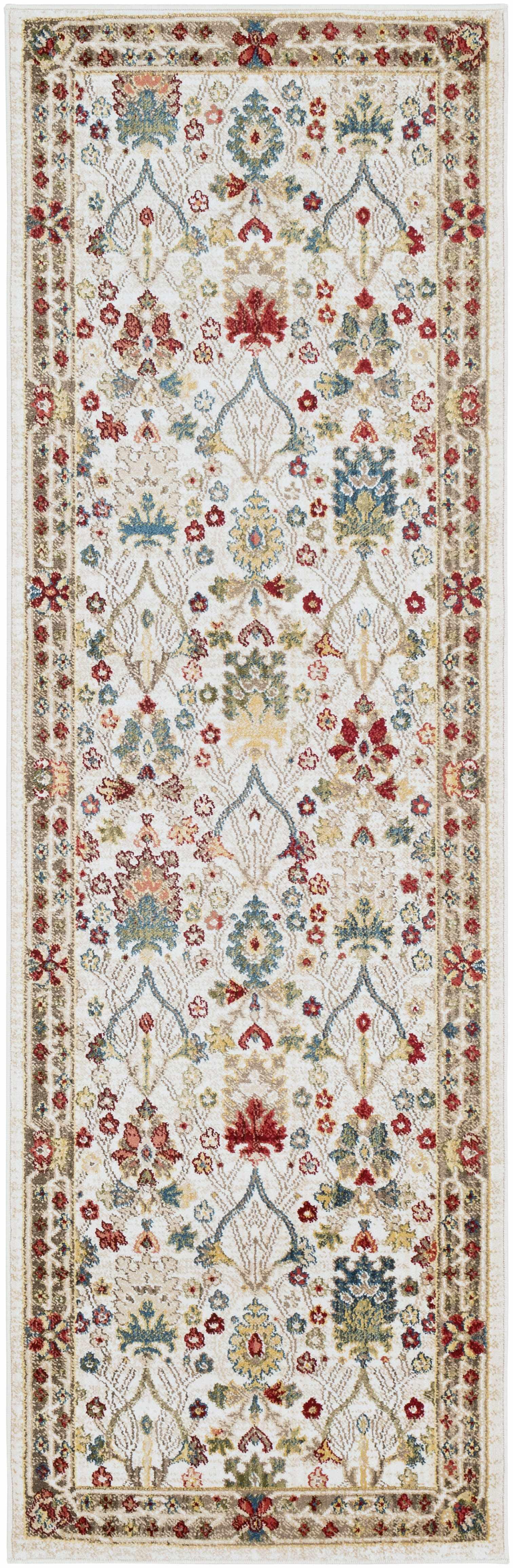 BoutiqueRugs Neola Traditional Floral Bordered Area Rug - Oriental Damask Patterned Rug for Living Room, Bedroom, Dining Room - Green, Sage, Rust, White - 2'6" x 7'10" (2x7 Runner Rug)