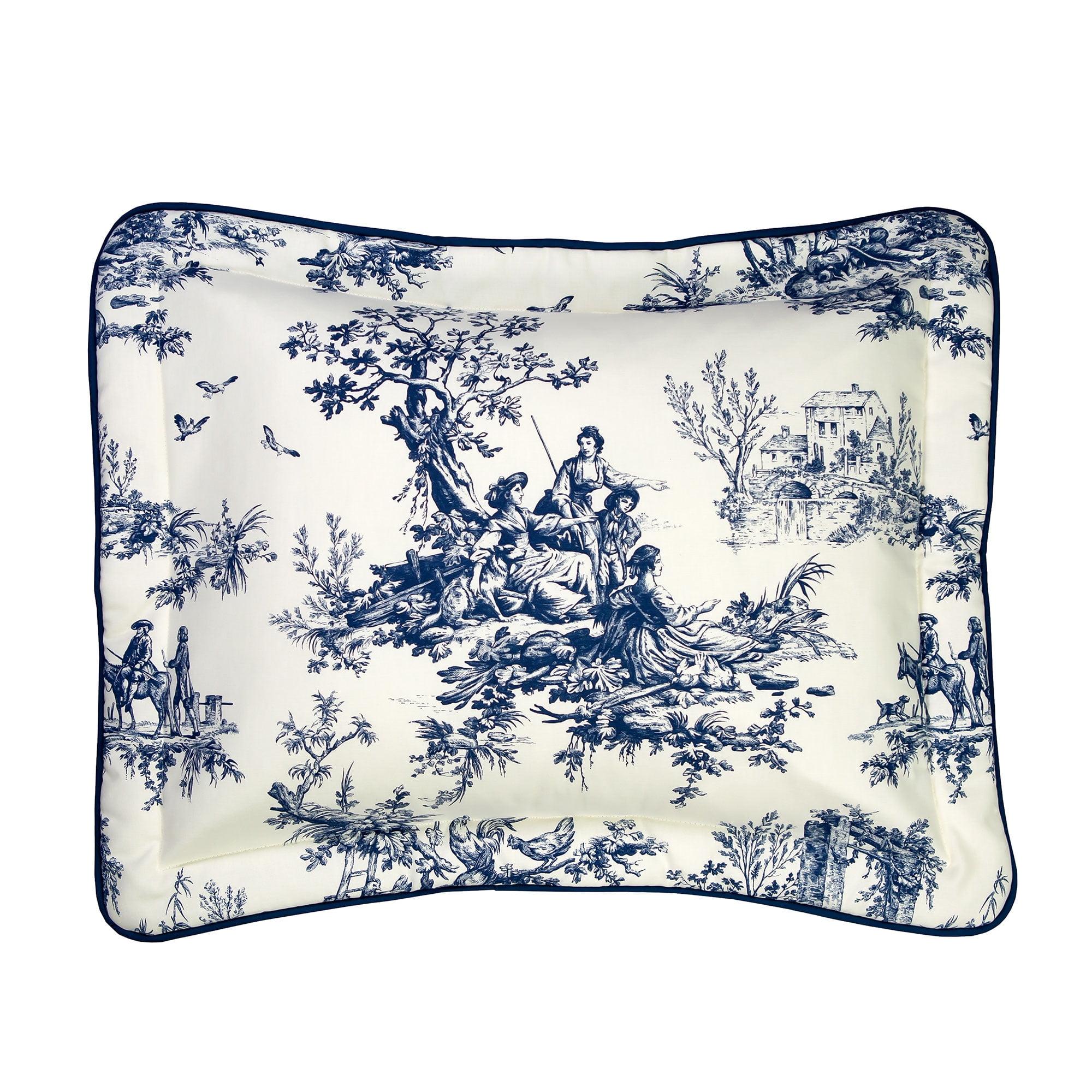 Standard Blue and Cream Cotton Toile Pillow Sham