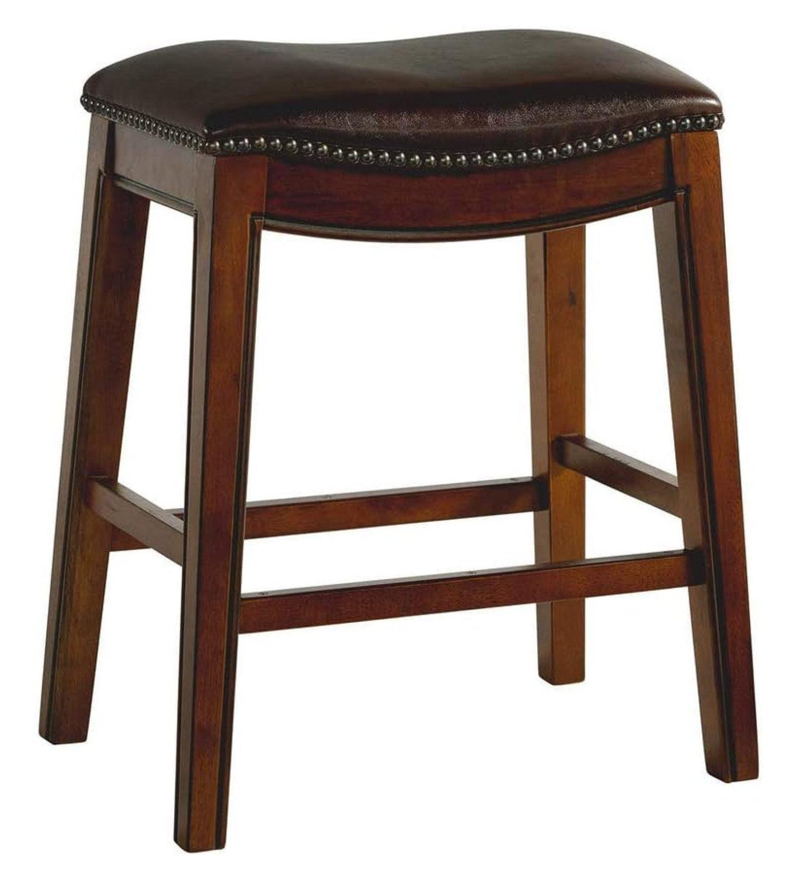 Bowen 24" Brown Wood and Faux Leather Backless Stool