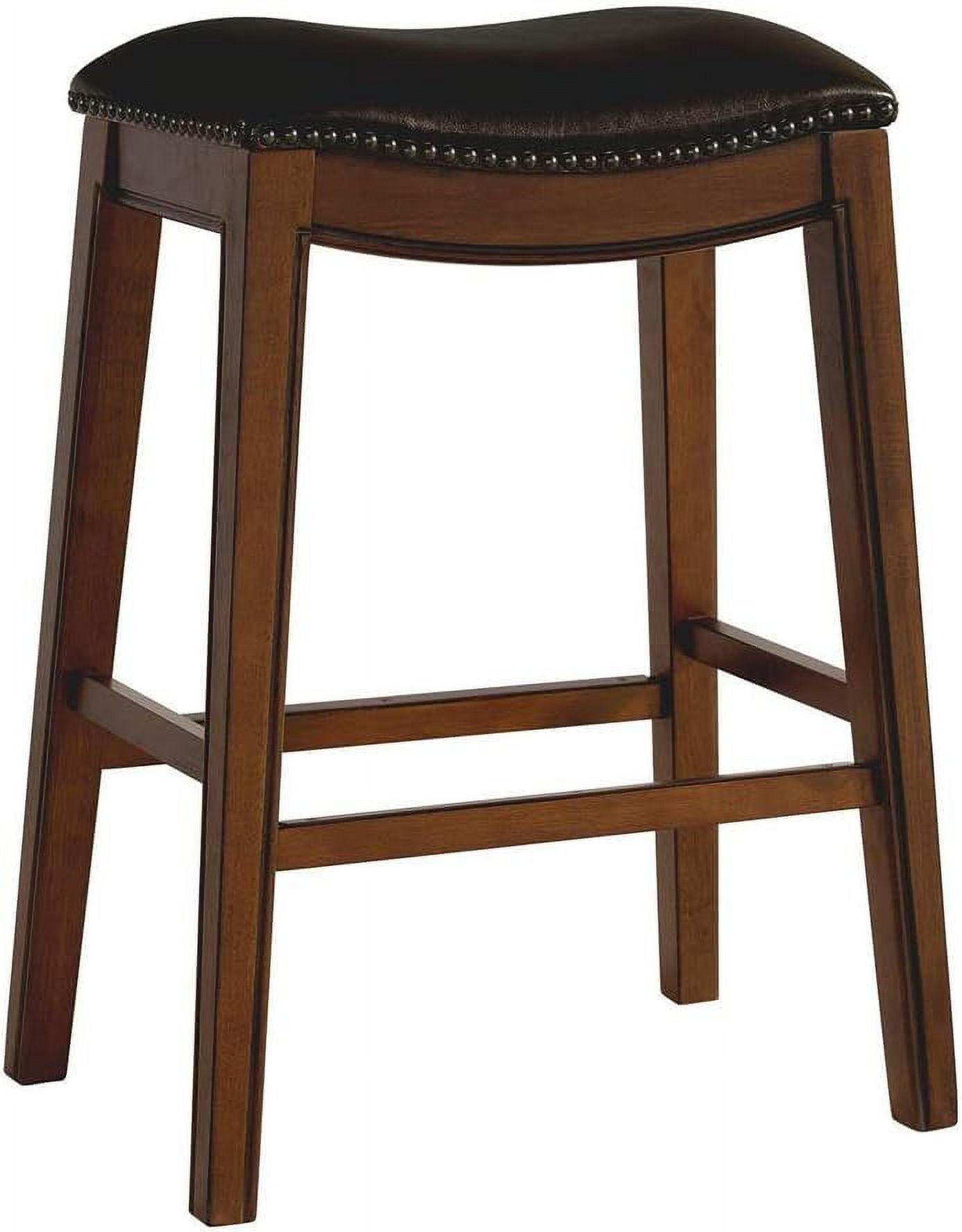 Rustic Chestnut 30" Backless Saddle Bar Stool with Faux Leather Seat