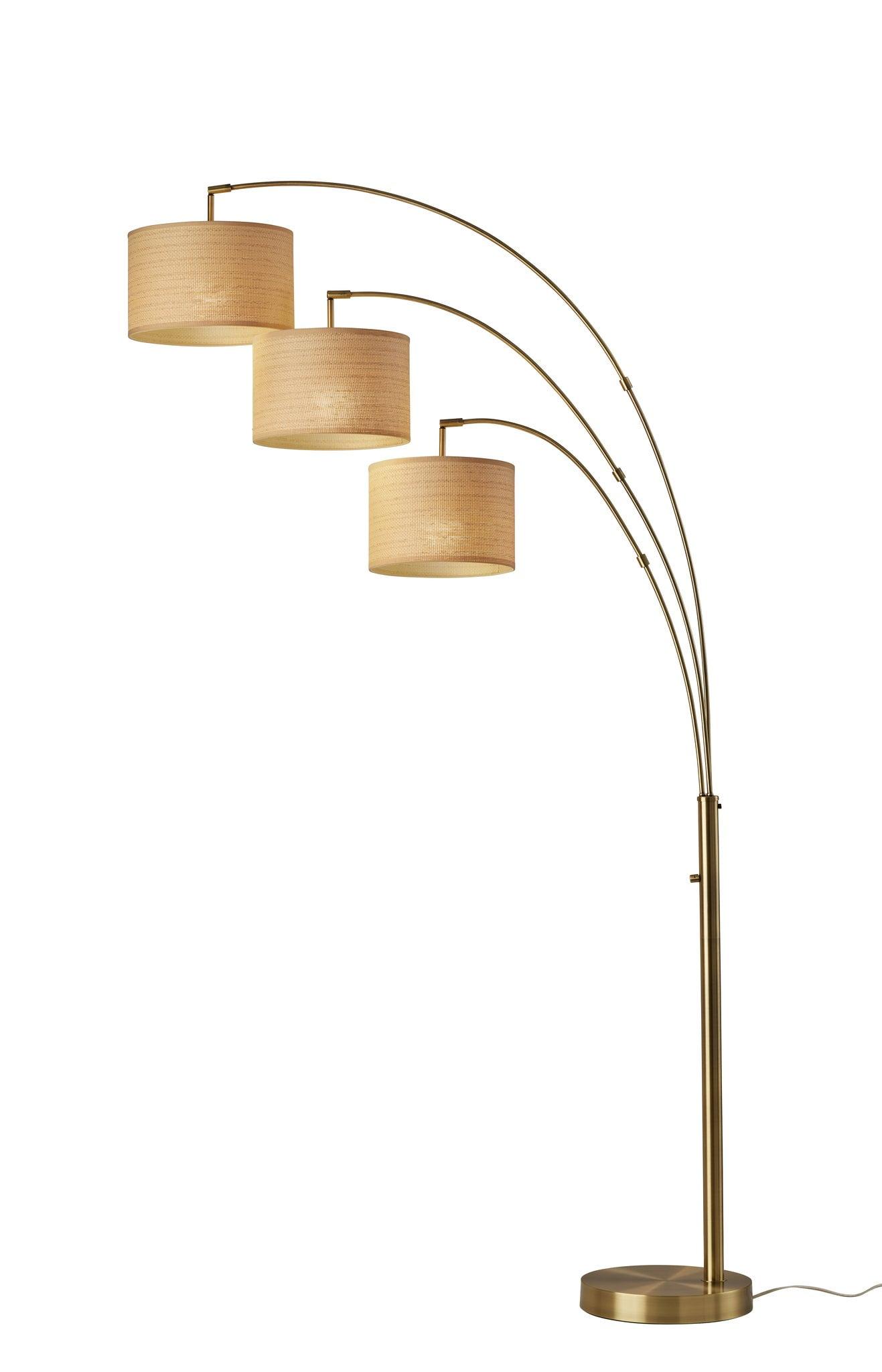 Gold Adjustable 3-Arm Arc Floor Lamp with Woven Shades