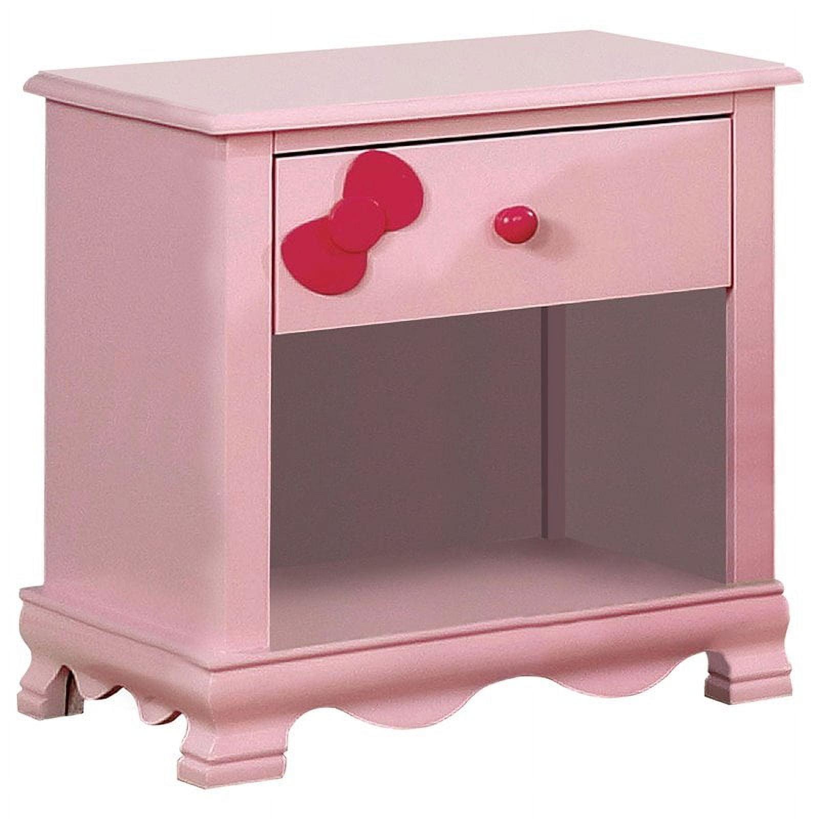 Pink 1-Drawer Wood Nightstand with Open Shelf