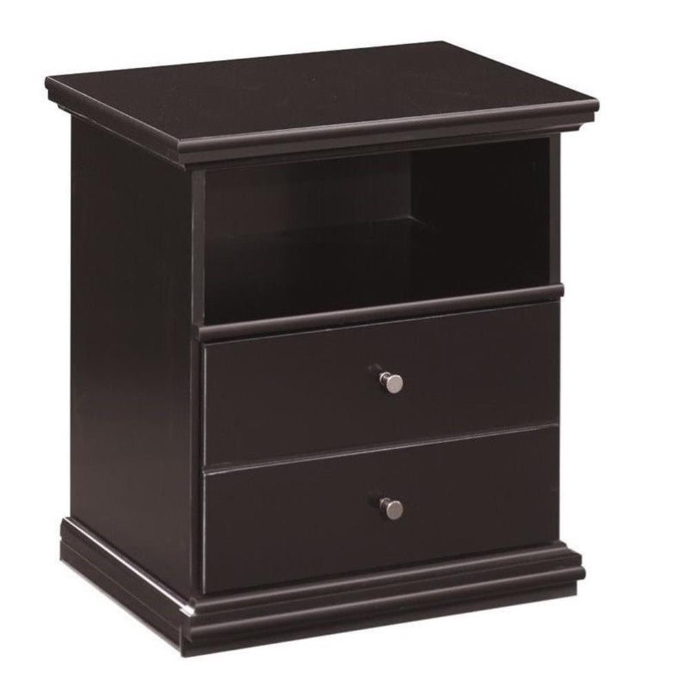 Vintage Casual Black Wood Nightstand with Pewter Knobs