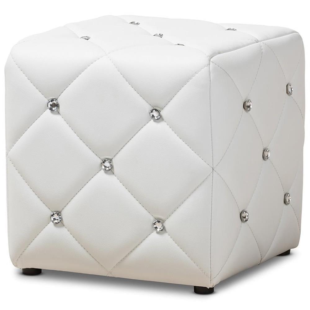 Stacey Modern and Contemporary Faux Leather Upholstered Ottoman White - Baxton Studio