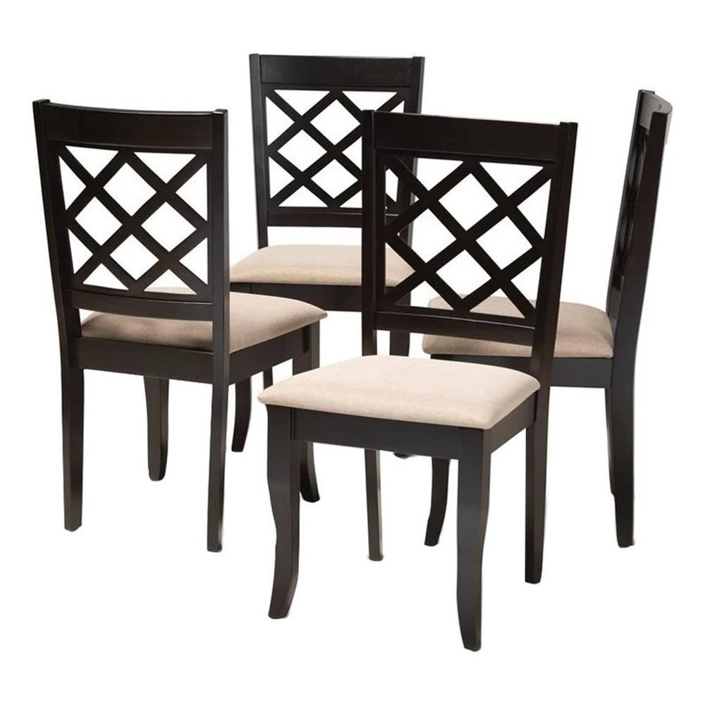 Set of 4 Jackson Dining Chair Sand/Espresso - Baxton Studio: Contemporary Cut-Out Back Design, Square Frame