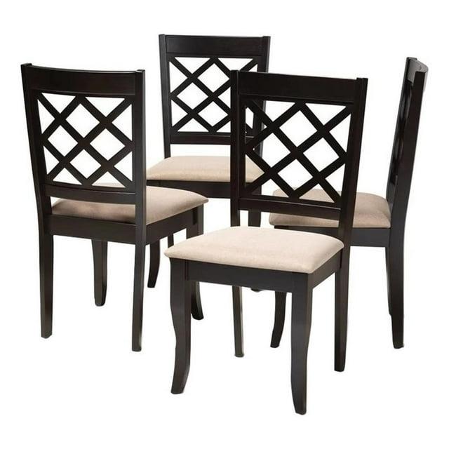 Set of 4 Jackson Dining Chair Sand/Espresso - Baxton Studio: Contemporary Cut-Out Back Design, Square Frame