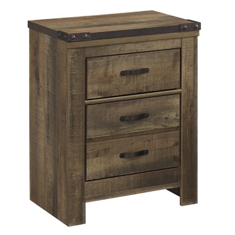 Rustic Brown 2-Drawer Nightstand with Charging Station