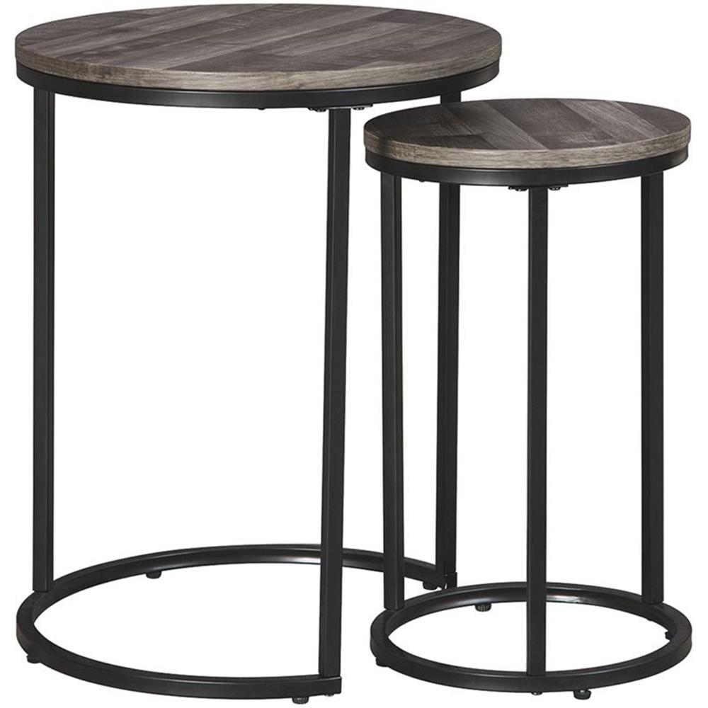 Gray and Black Round Wood Metal Nesting Tables, Set of 2