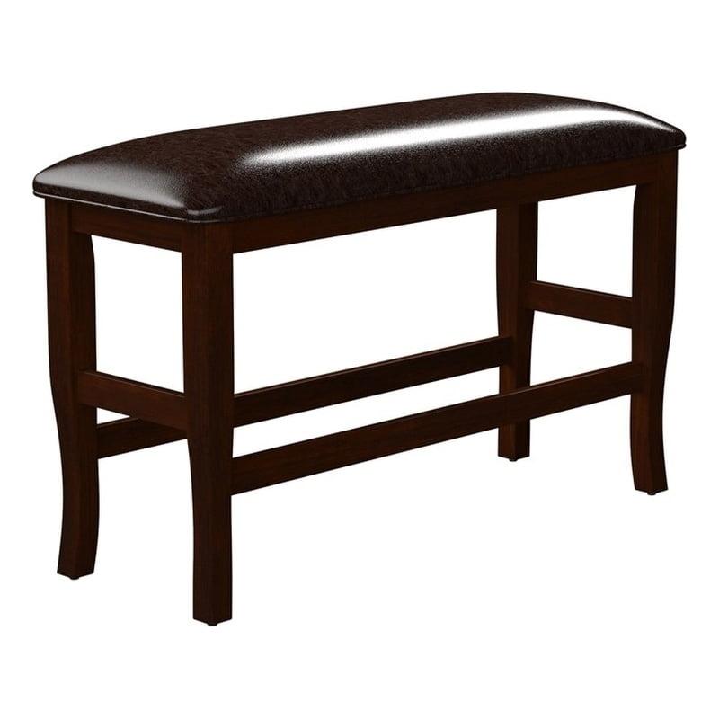 Espresso Faux Leather and Wood Counter Height Dining Bench