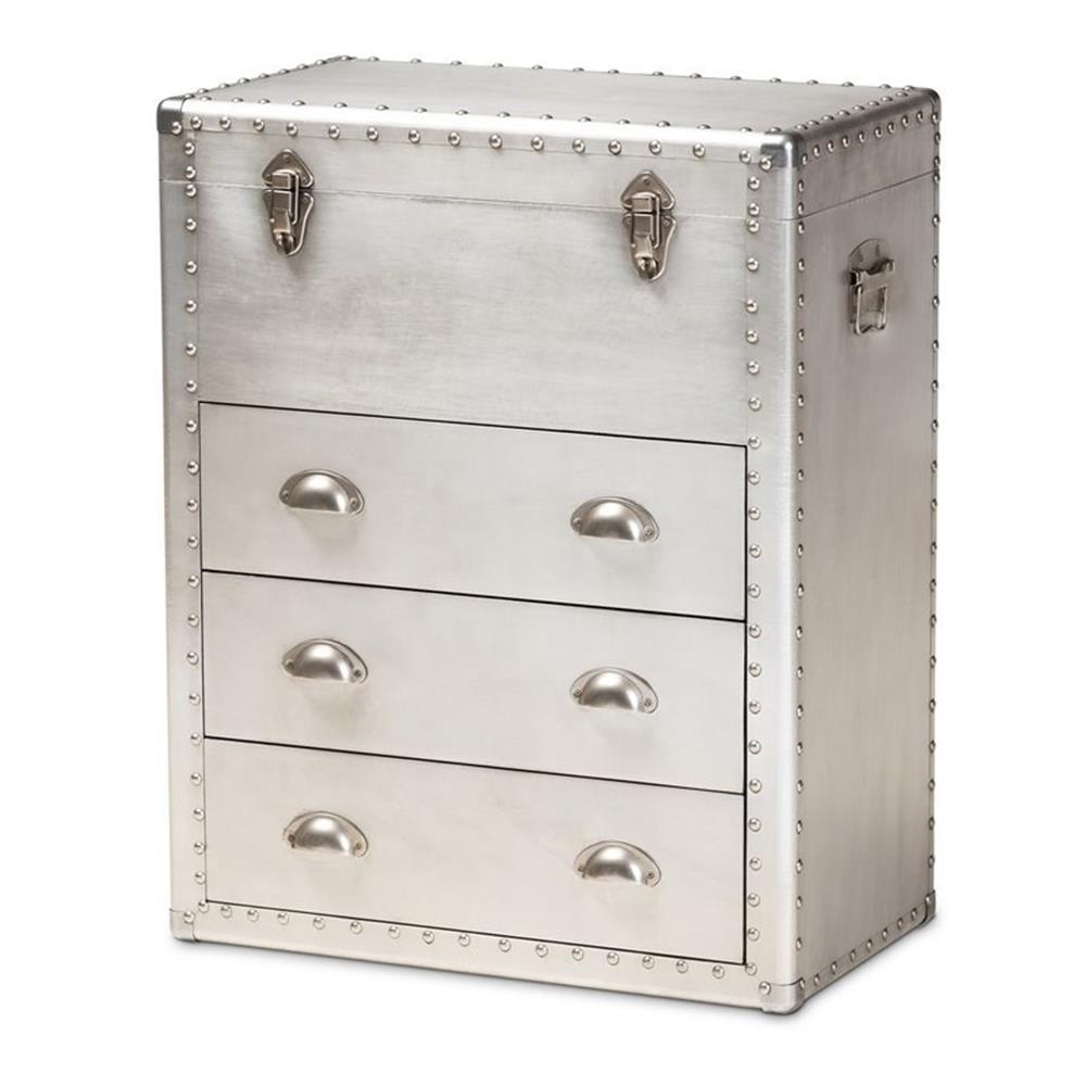 Silver Mid-Century Industrial Metal 3-Drawer Storage Chest