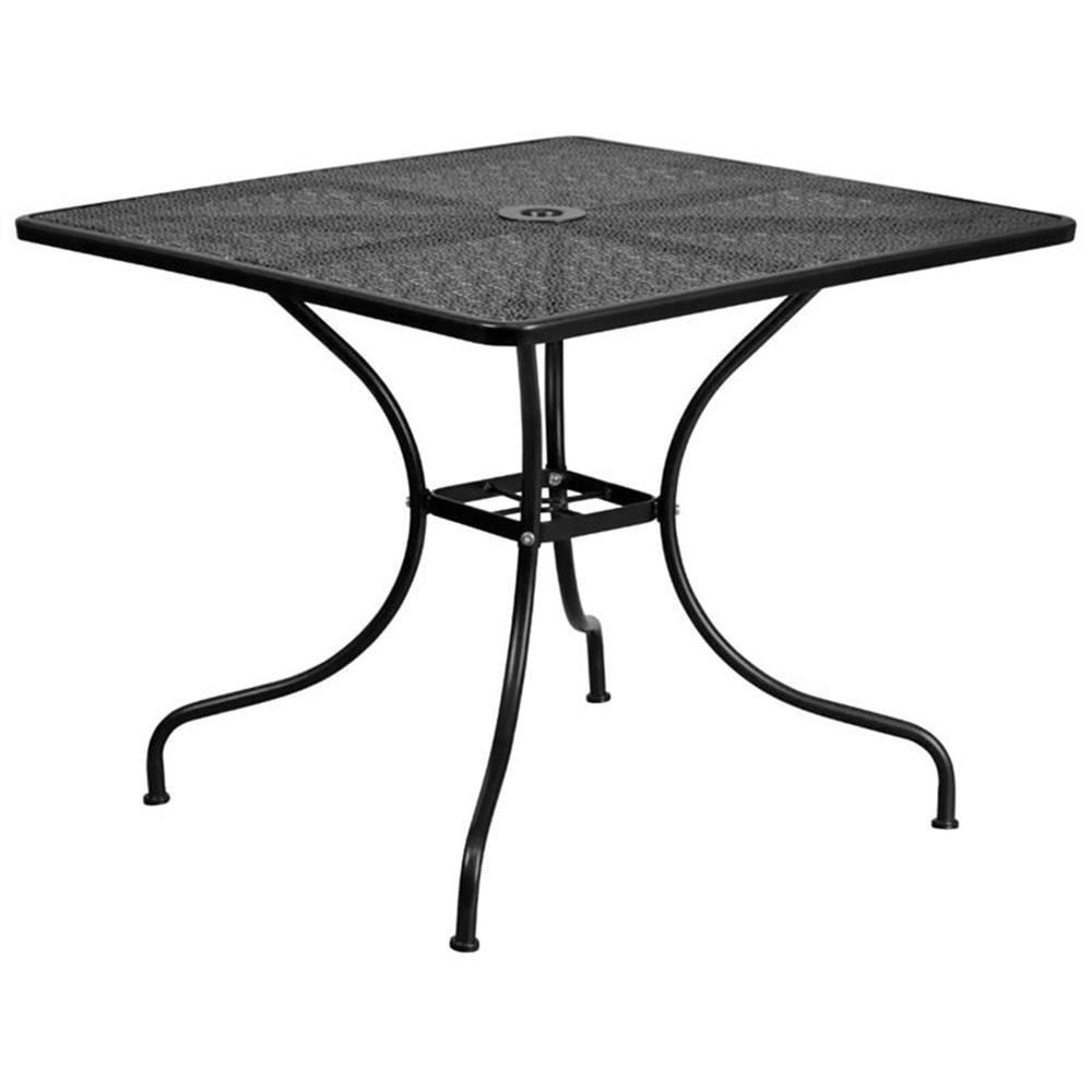 Flash Furniture Oia Commercial Grade 35.5" Square Black Indoor-Outdoor Steel Patio Table with Umbrella Hole