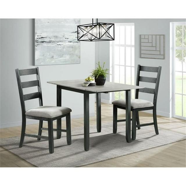 Picket House Furnishings 3pc Tuttle Drop Leaf Extendable Dining Table Set and 2 Chairs Gray/Black: Modern Rectangle Shape, Upholstered Chairs
