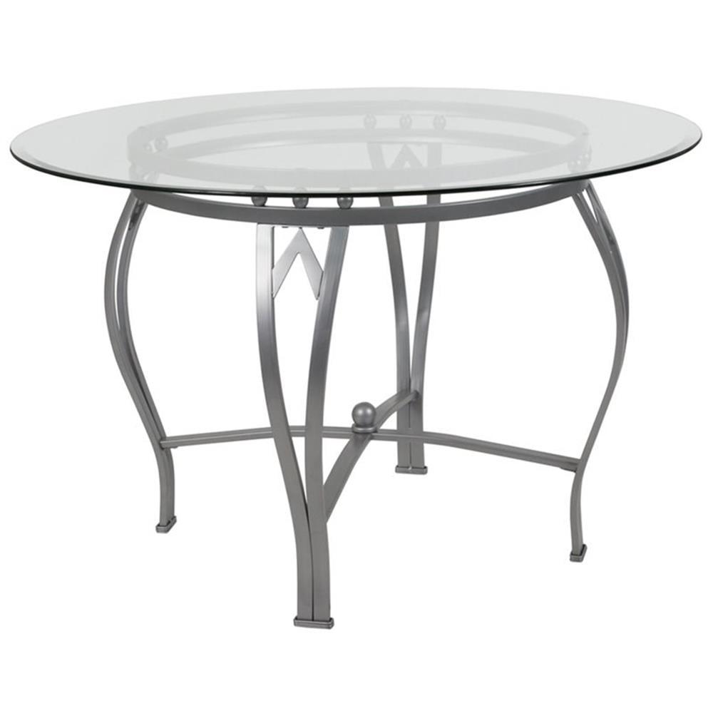 Flash Furniture Syracuse Round Glass Dining Table with Bowed Out Metal Frame