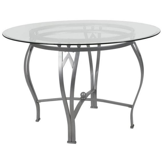 Flash Furniture Syracuse Round Glass Dining Table with Bowed Out Metal Frame