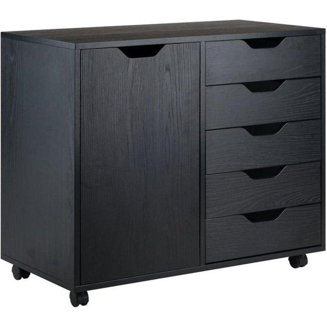 Halifax Cabinet with 5 Drawer & 1 Side Cabinet Black - Winsome: Mobile Storage Unit, Composite Wood, Modern Design