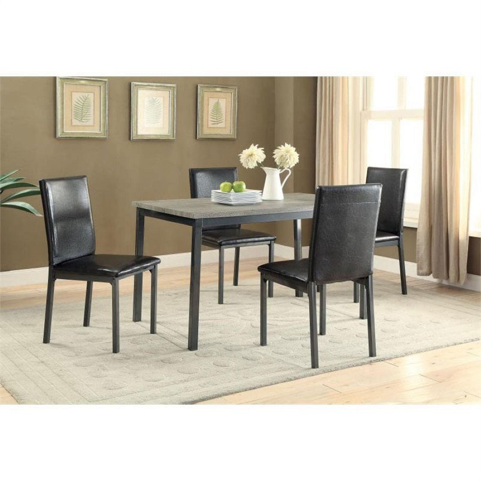 Black Metal and Gray Wood 5-Piece Dining Set with Faux Leather Chairs