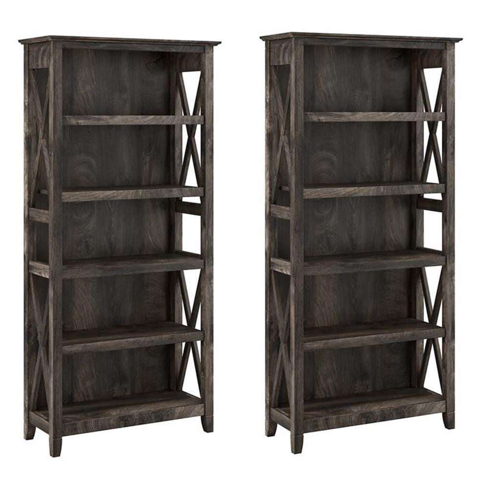 Bowery Hill 5 Shelves Coastal Wood Tall Bookcase in Dark Gray