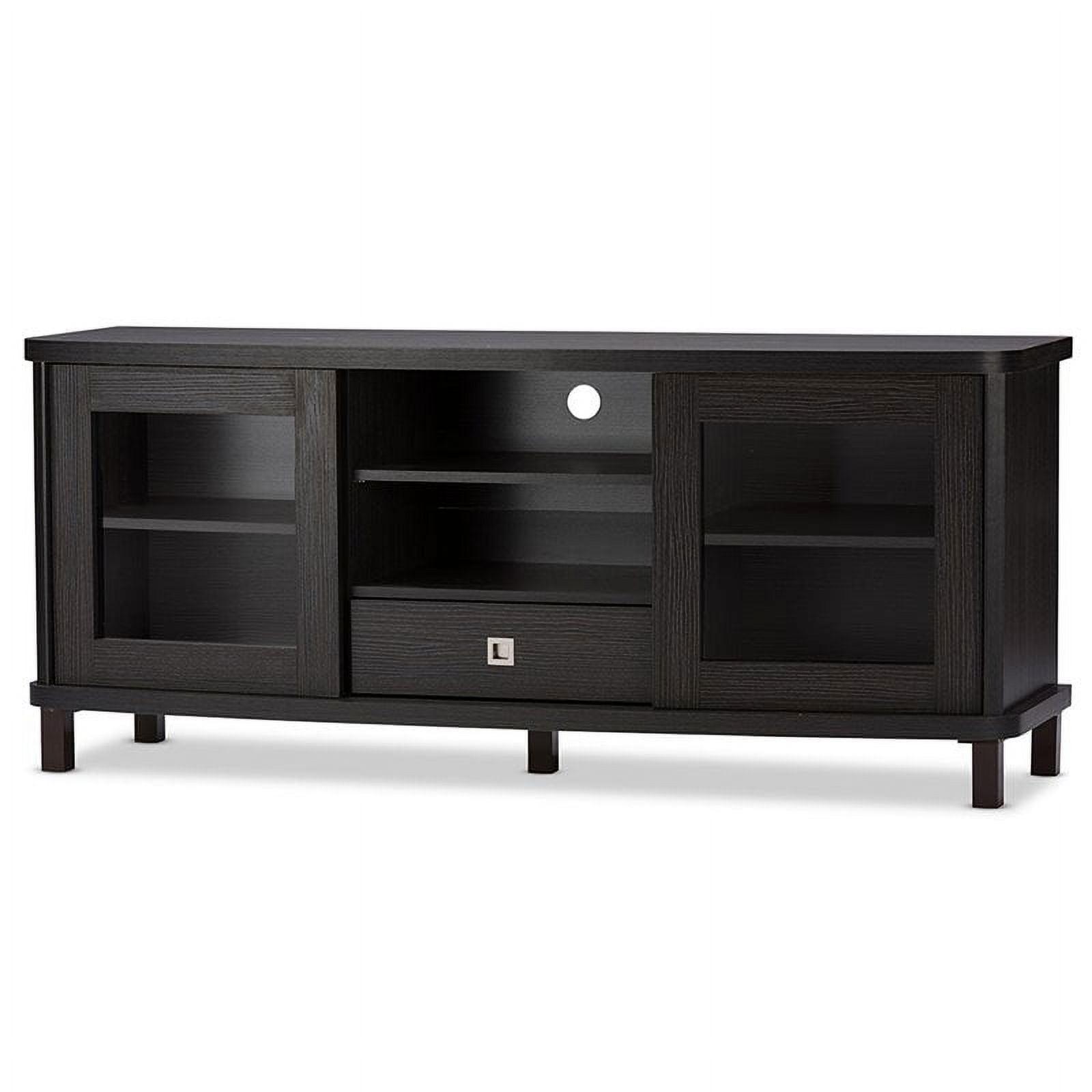 Walda 60'' Greyish Dark Brown Embossed Wood TV Stand with Cabinet