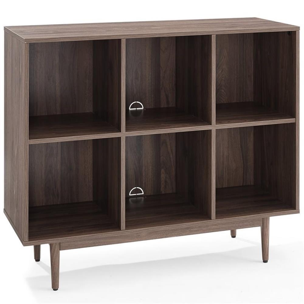 35.88" Liam 6 Cube Bookcase Walnut - Crosley: Mid-Century Design, Media Center-Compatible, Tapered Legs