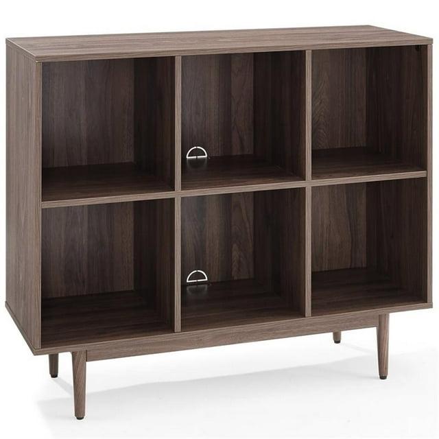 35.88" Liam 6 Cube Bookcase Walnut - Crosley: Mid-Century Design, Media Center-Compatible, Tapered Legs