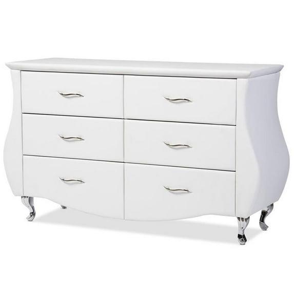 Enzo Modern and Contemporary Faux Leather 6 Drawer Dresser White - Baxton Studio: Sleek Storage, Metal Gliders