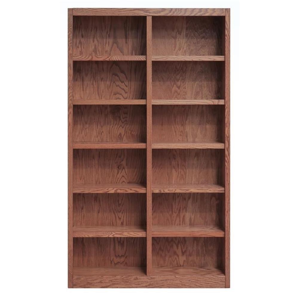 84" Tall Dry Oak Double Wide Adjustable Wood Bookcase