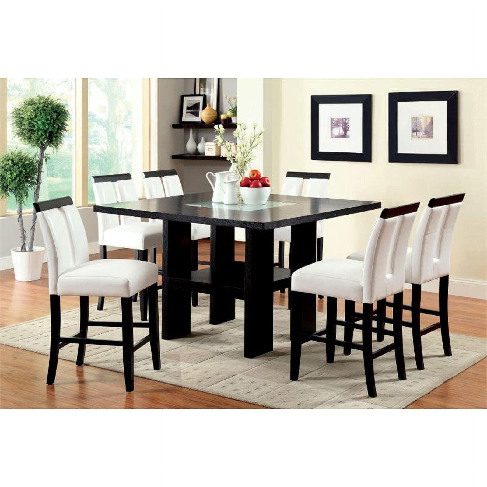 Black Wood 9-Piece Counter Height Dining Set with LED and Faux Leather Chairs