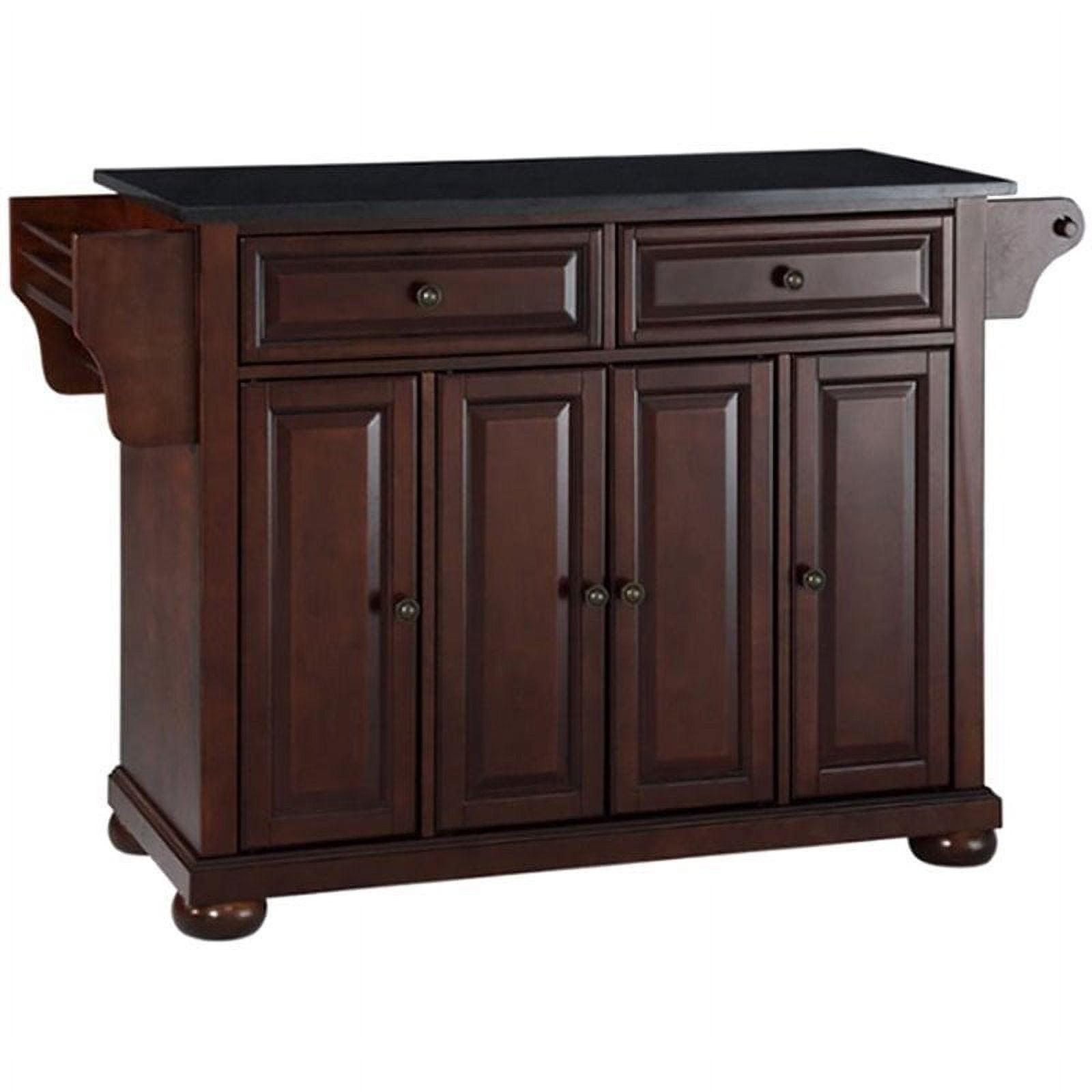 Cambridge Black Granite Top Full Size Kitchen Island/Cart Mahogany - Crosley: With Cabinets, Spice Rack, Towel Holder