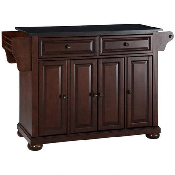 Cambridge Black Granite Top Full Size Kitchen Island/Cart Mahogany - Crosley: With Cabinets, Spice Rack, Towel Holder