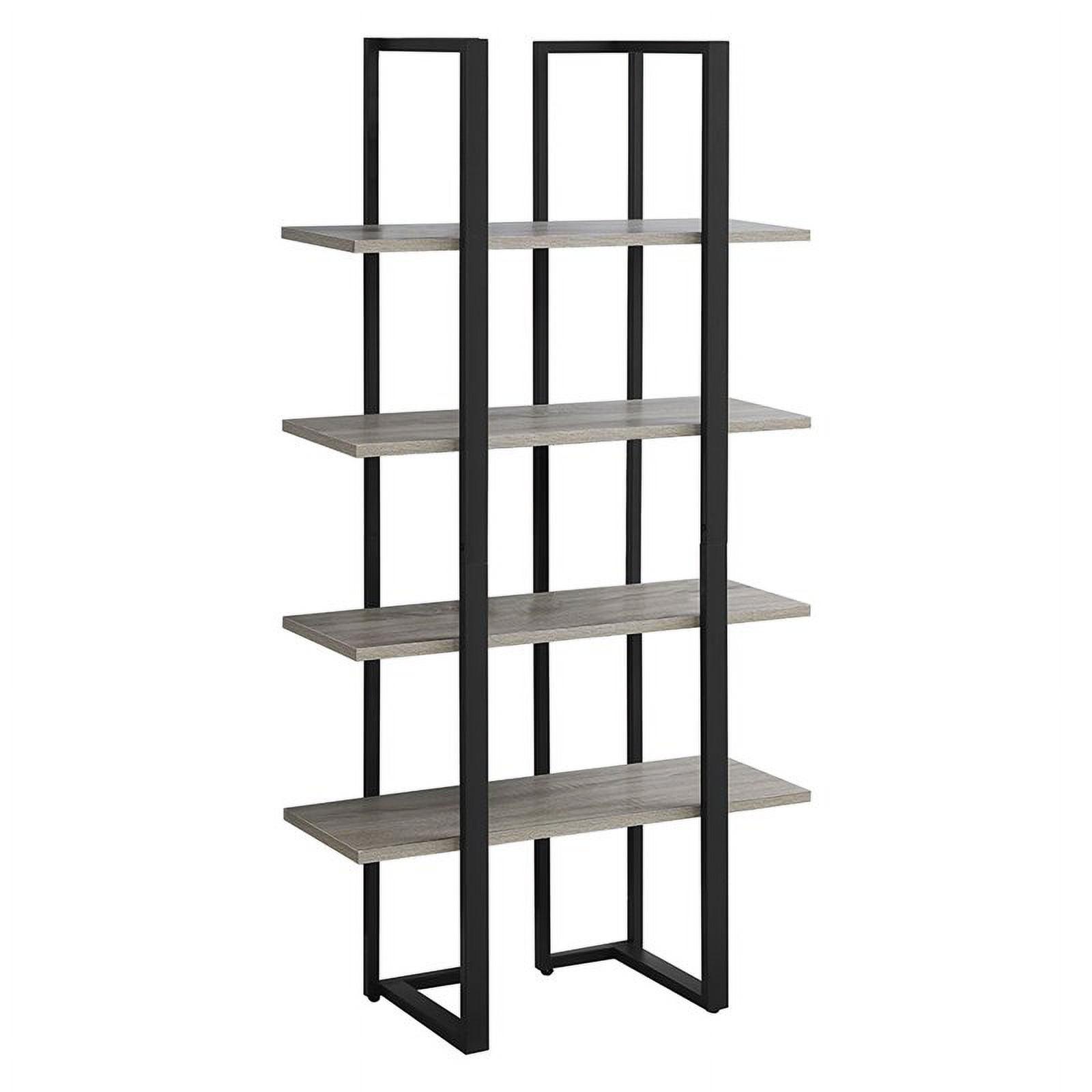 60-Inch Black Metal and Wood 4-Tier Bookshelf