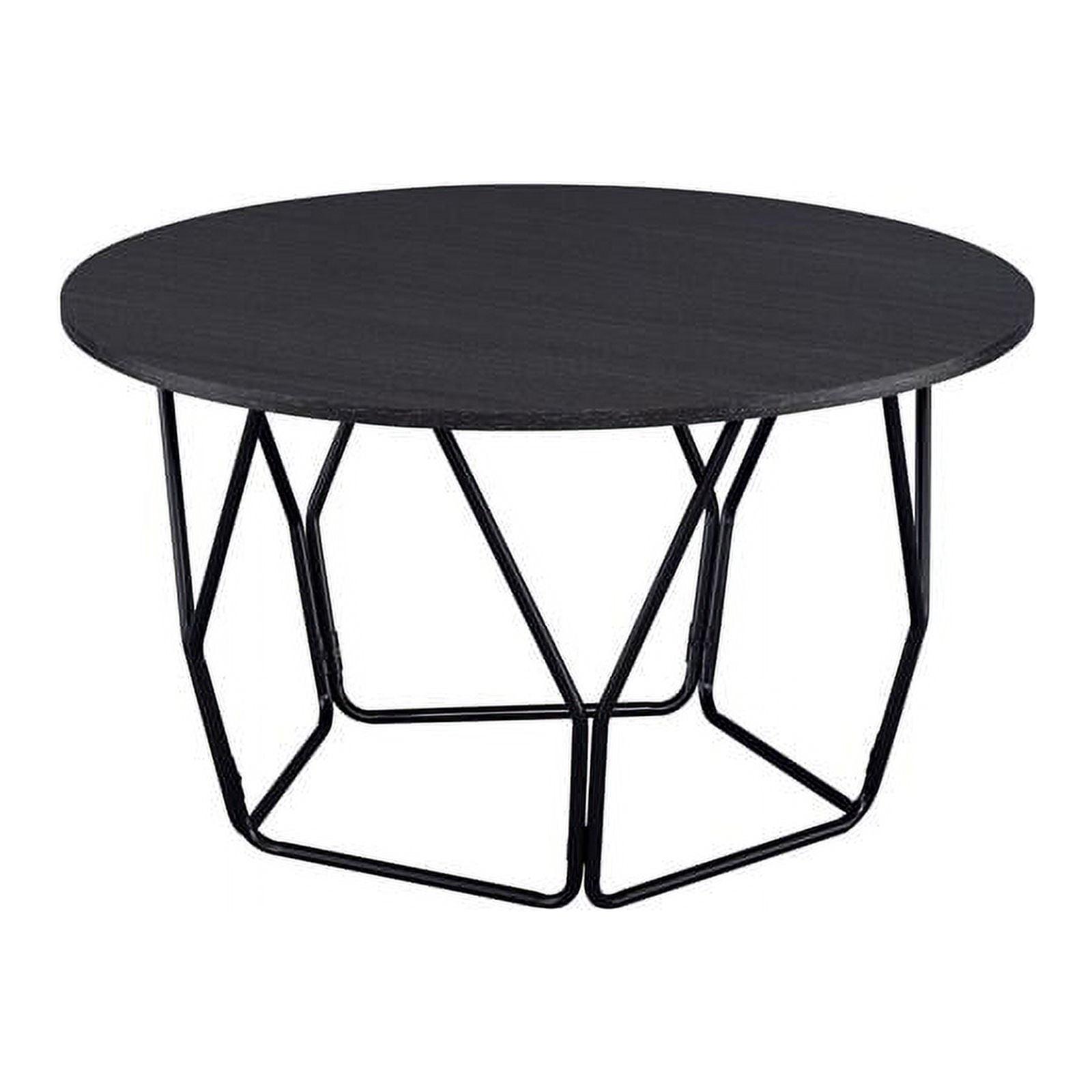 32" Industrial Round Wooden Coffee Table with Geometric Black Metal Base