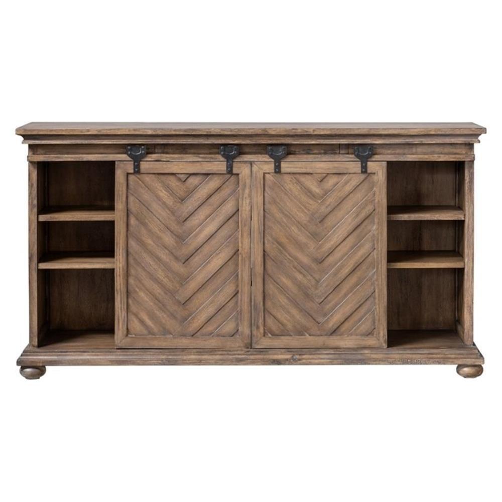 Antique Honey and Black Chevron Sliding Door Media Console