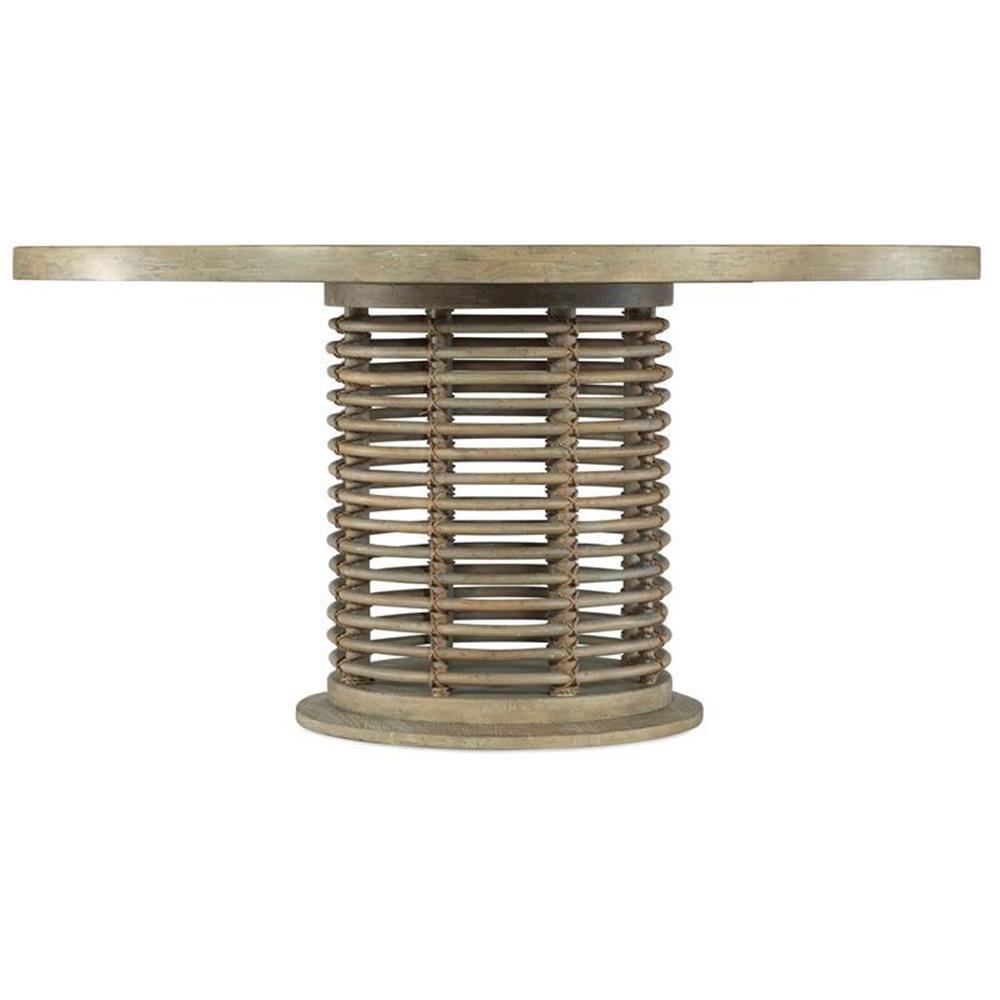 Driftwood Round Rattan and Wood Dining Table for Six