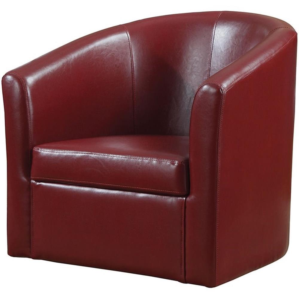 Red Faux Leather Swivel Barrel Accent Chair