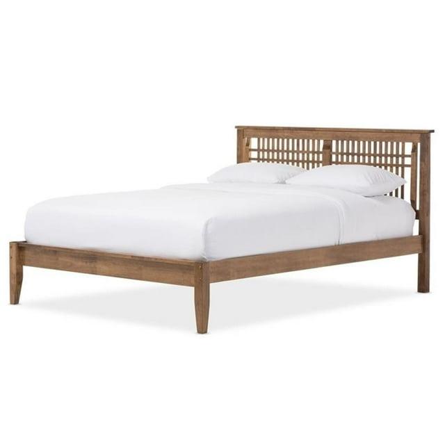 Queen Loafey Mid-Century Modern Solid Wood Platform Bed - Baxton Studio: Rubberwood, No Box Spring Required