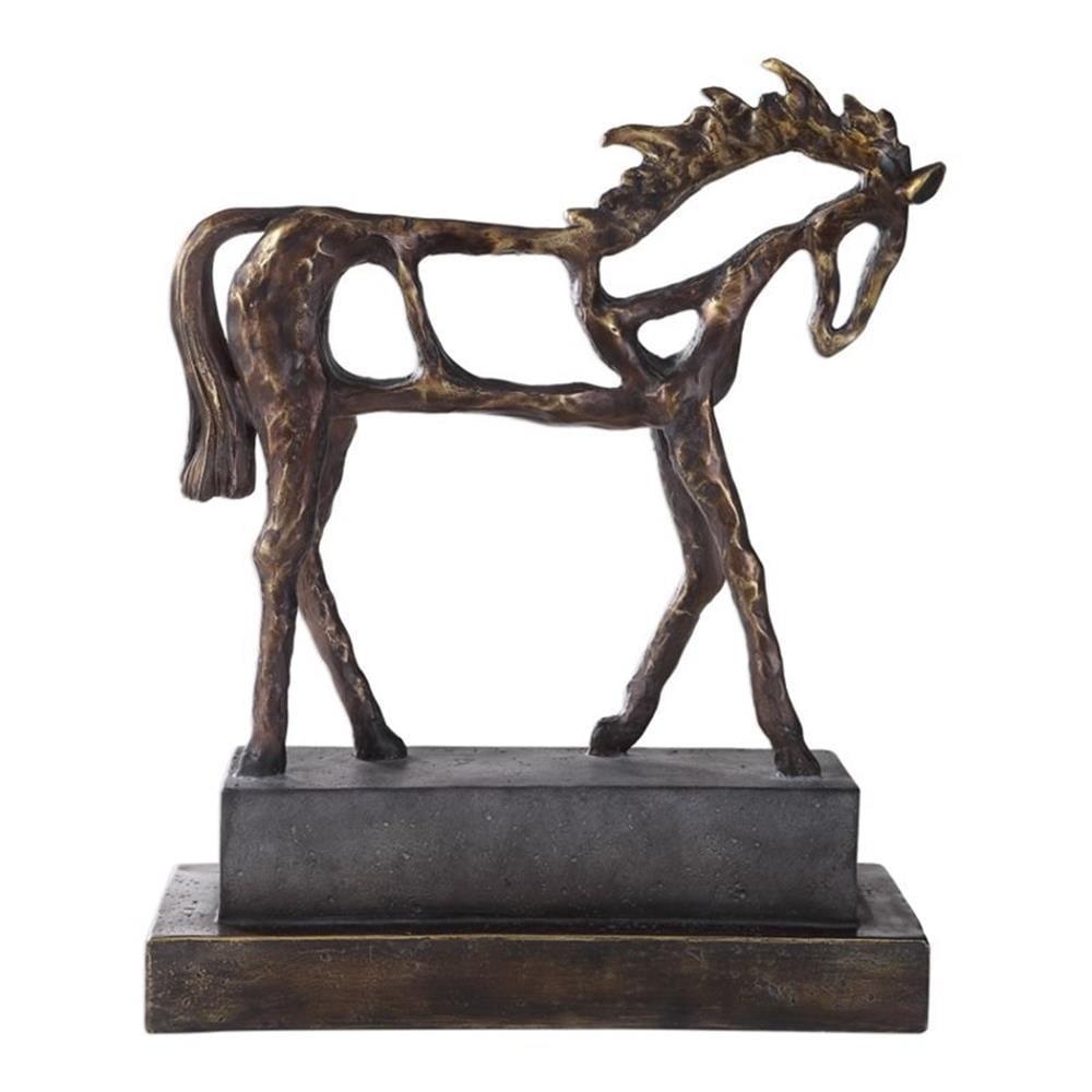 Antiqued Bronze and Dark Brown Metal Horse Statue