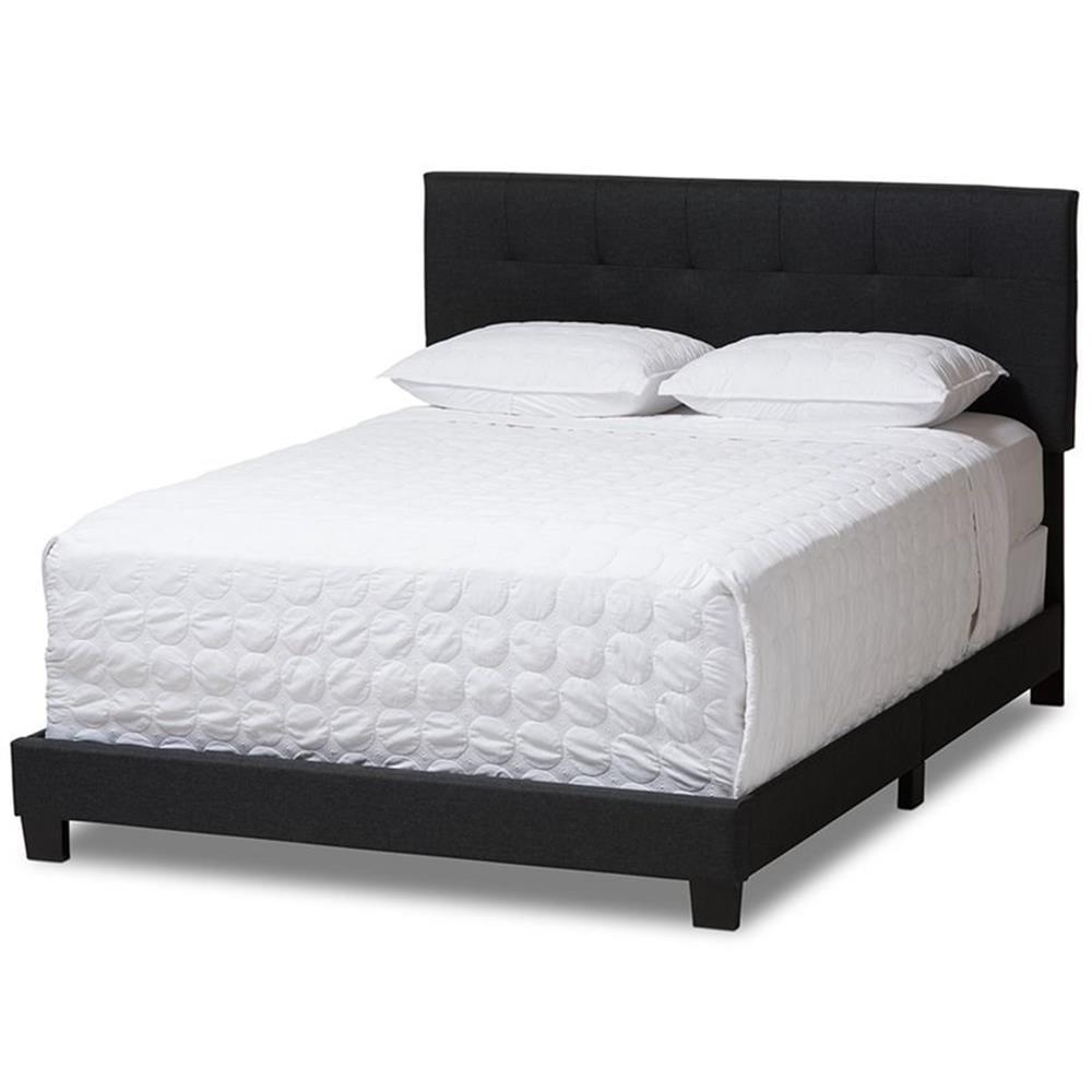 King Brookfield Modern and Contemporary Fabric Bed Charcoal Gray - Baxton Studio: Upholstered Headboard, Rubberwood