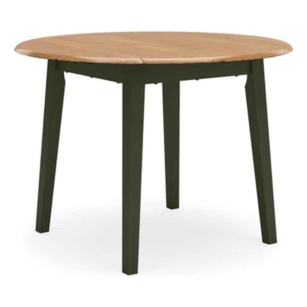 Round Beige and Green Extendable Wood Dining Table