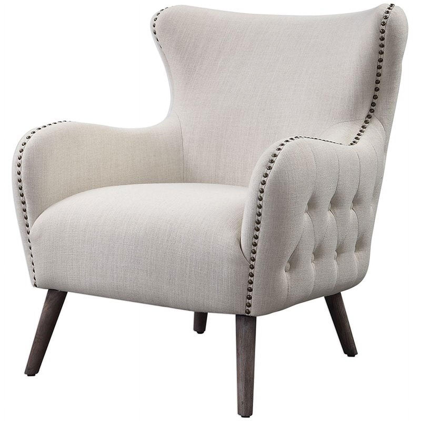 Cream Linen Wingback Accent Chair with Oak Legs