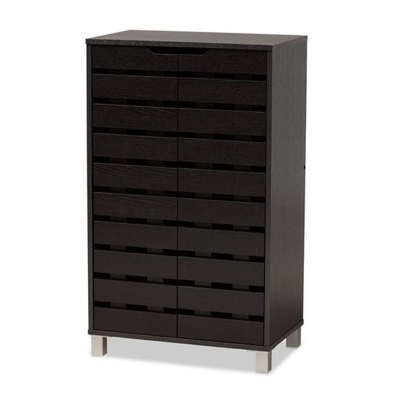 Shirley Modern and Contemporary Wood 2-Door Shoe Cabinet with Open Shelves - Dark Brown - Baxton Studio: Espresso Finish, Metal Frame, 10 Compartments