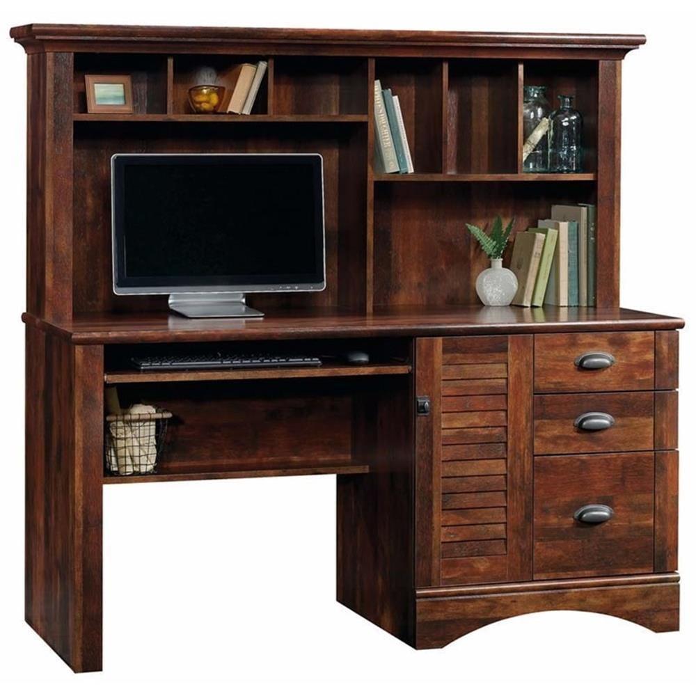 Curado Cherry Engineered Wood Computer Desk with Hutch and Drawers