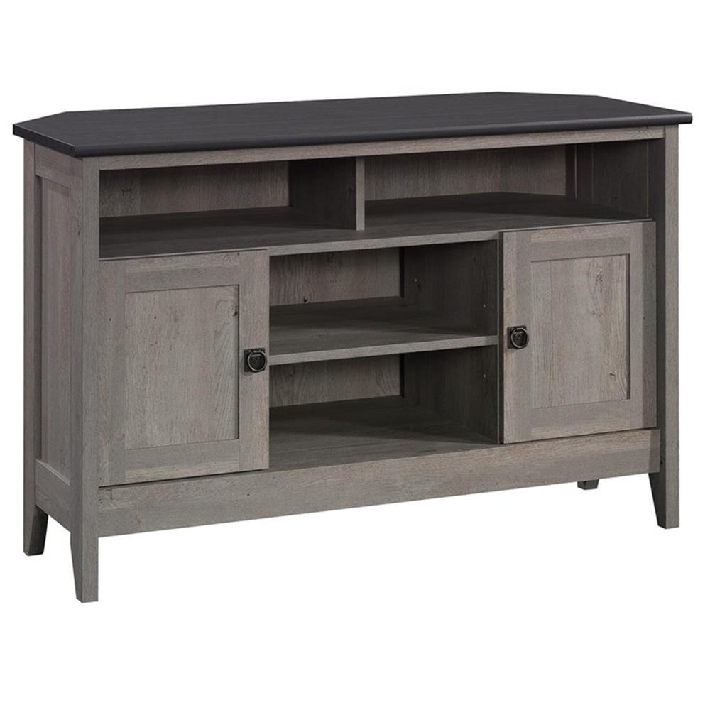 Mystic Oak Corner Entertainment Stand with Cabinets and Shelves