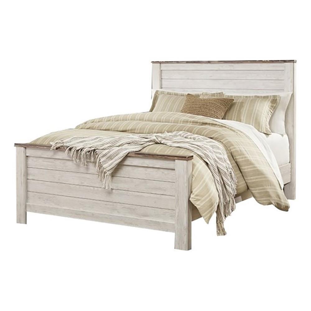 Bowery Hill Queen Size Panel Bed in Wood in White - Easy Assembly