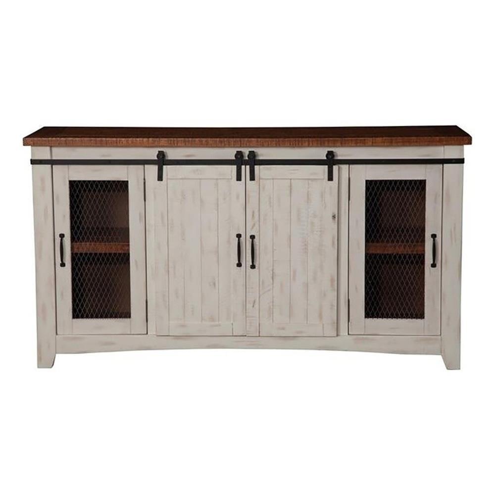 Bowery Hill Farmhouse Wood TV Stand for TVs up to 65" in Antique White/Honey